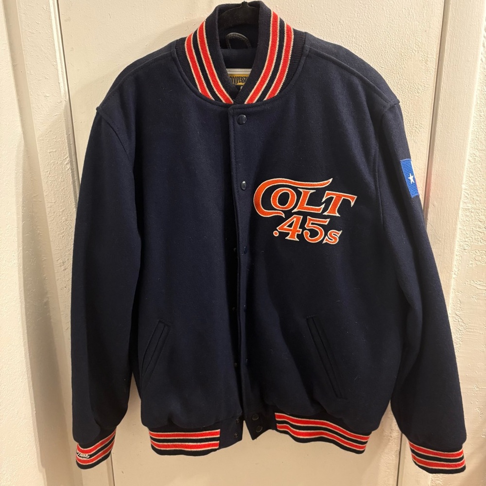 Blue and Orange Varsity Jacket with Quilted Design